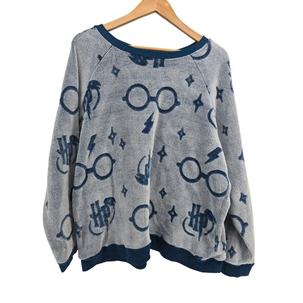 Harry Potter Pullover Womens XXL Fleece Graphic Sweatshirt Blue Gray EUC